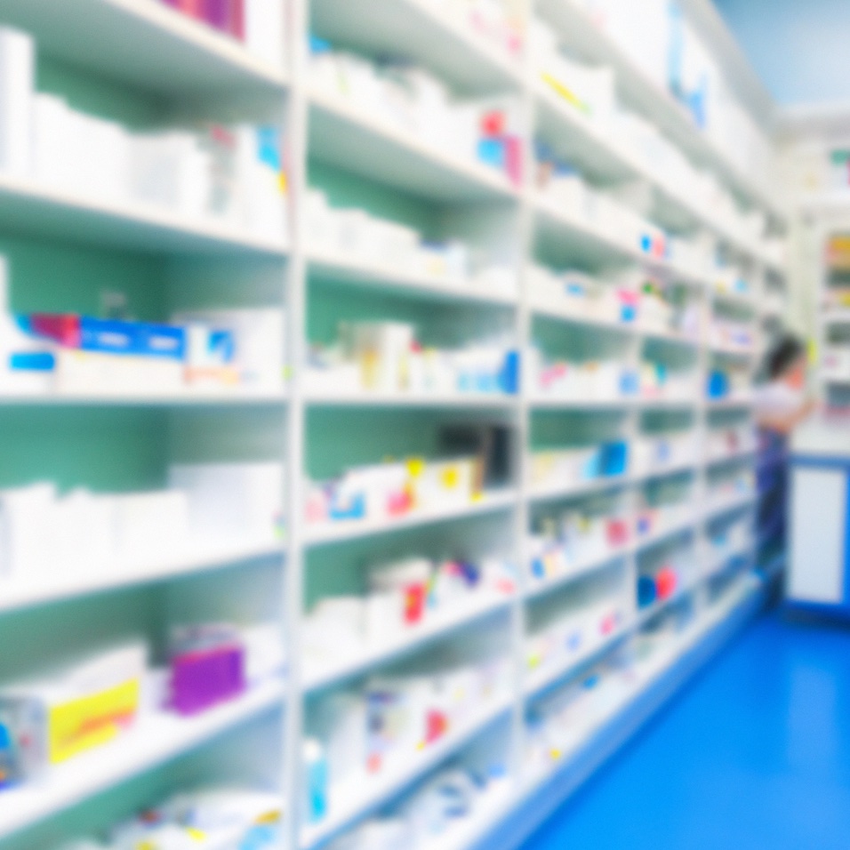 Photo of pharmacy aisle shelves stocked with medications